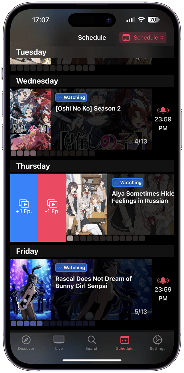 Anime schedule from monday to Sunday